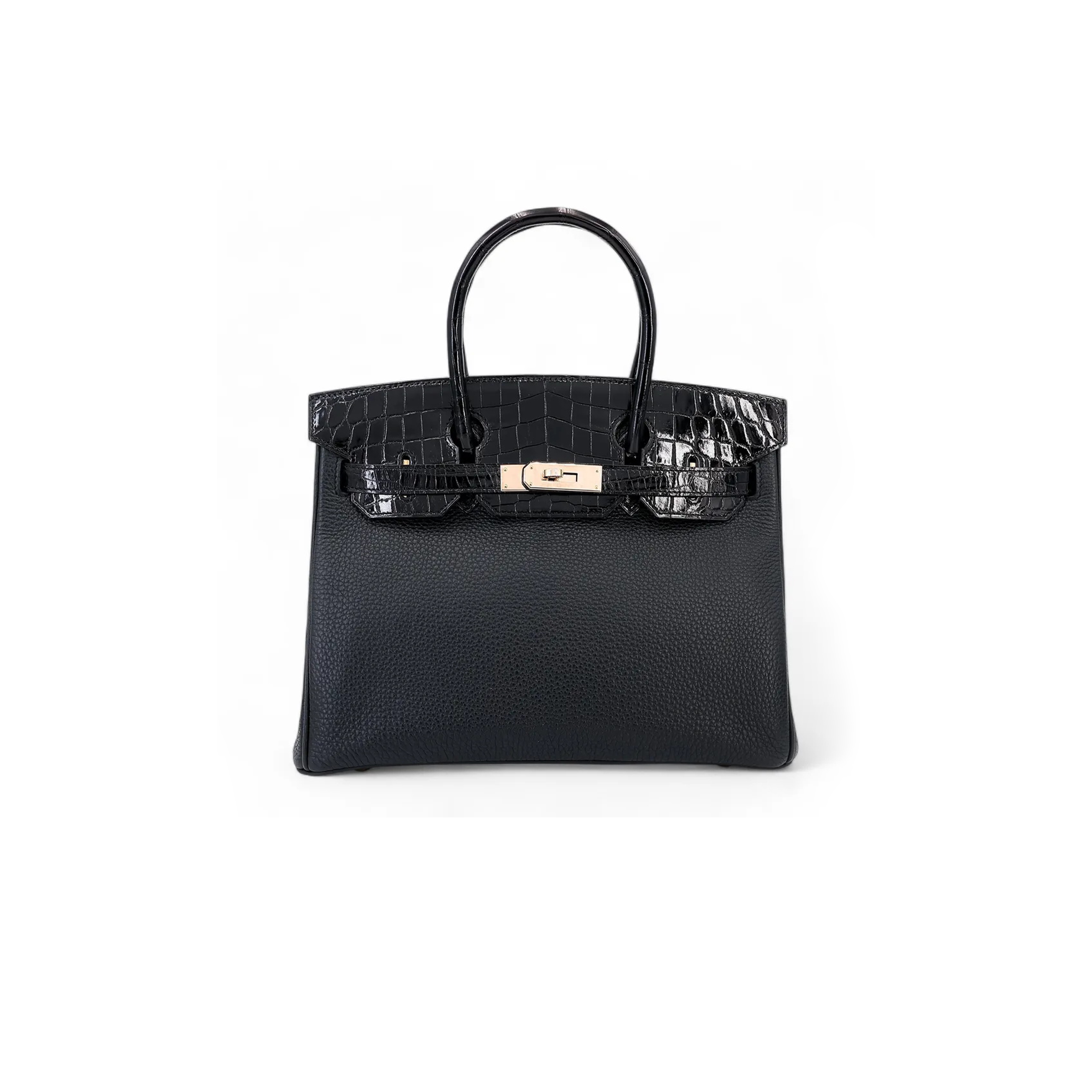 H**mes master birkin 30 crocodile and togo leather black silver buckle h076235ck02 (30*22*16cm)
